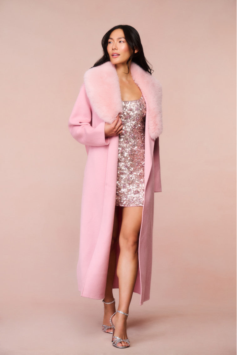 Mahika Wool-Cashmere Faux Fur Collar Coat-morningim