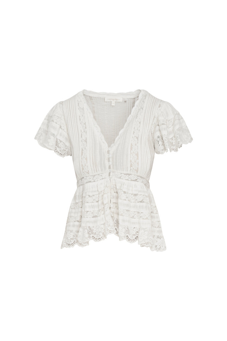 Quinella Cotton Peplum V-Neck Button-Down Blouse-morningim