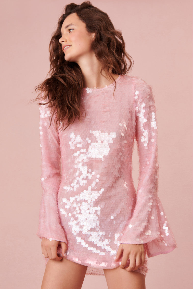 Annabella Sequin Bell Sleeve Mini Dress-morningim