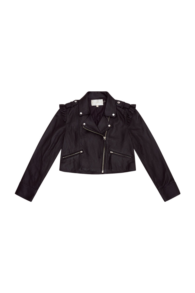 Girls Apolline Cropped Lamb Leather Jacket-morningim
