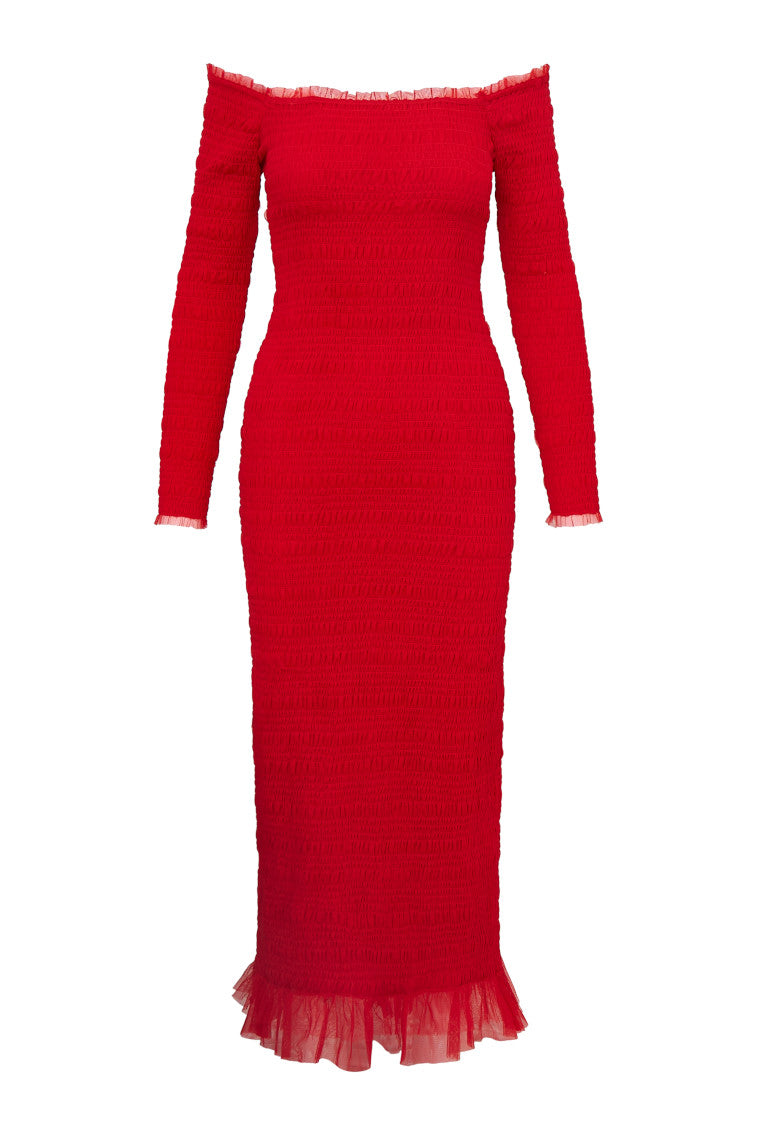 Avelle Smocked Tulle Midi Dress-morningim