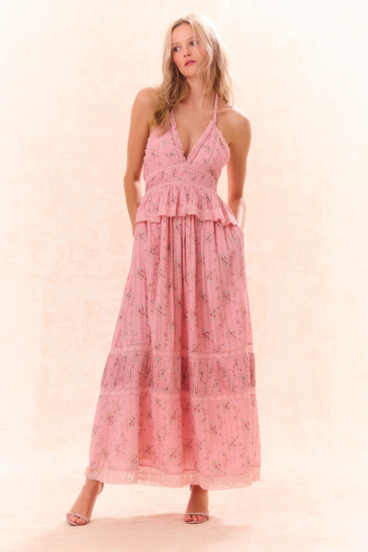 Avice Halter Cotton Print Maxi Dress-morningim