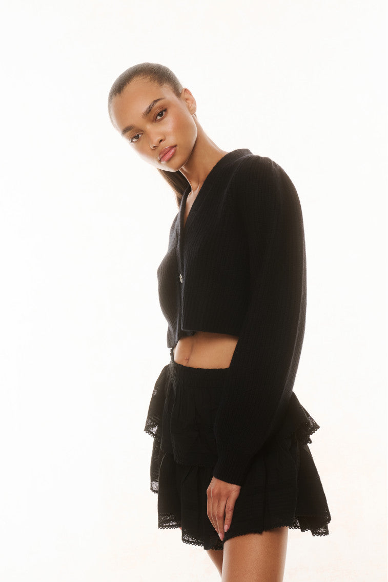 Avignon Crop Cardigan- BLACK-morningim