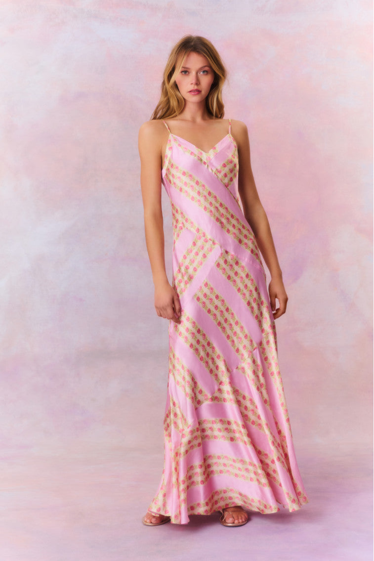 Azalea Satin Floral Maxi Dress-morningim