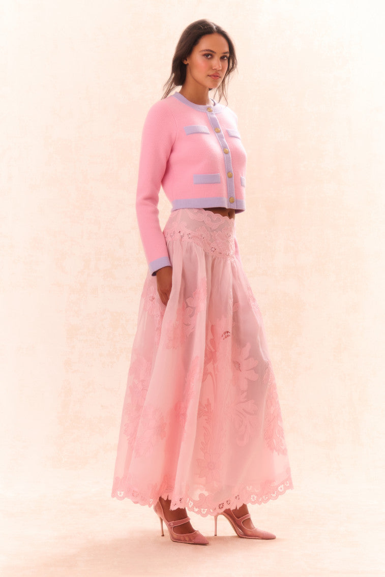 Burano Bouquet Applique Embroidered Maxi Skirt-morningim