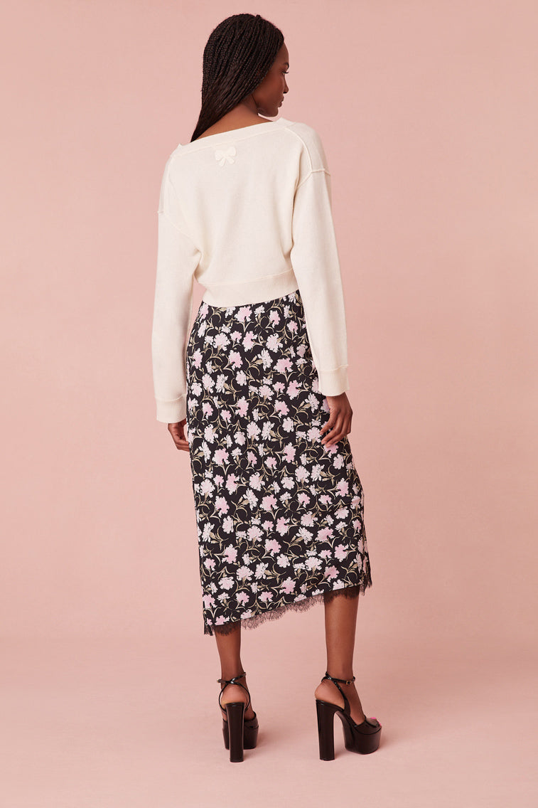 Castle Floral Crepe Midi Skirt-morningim