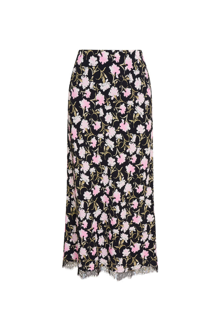 Castle Floral Crepe Midi Skirt-morningim