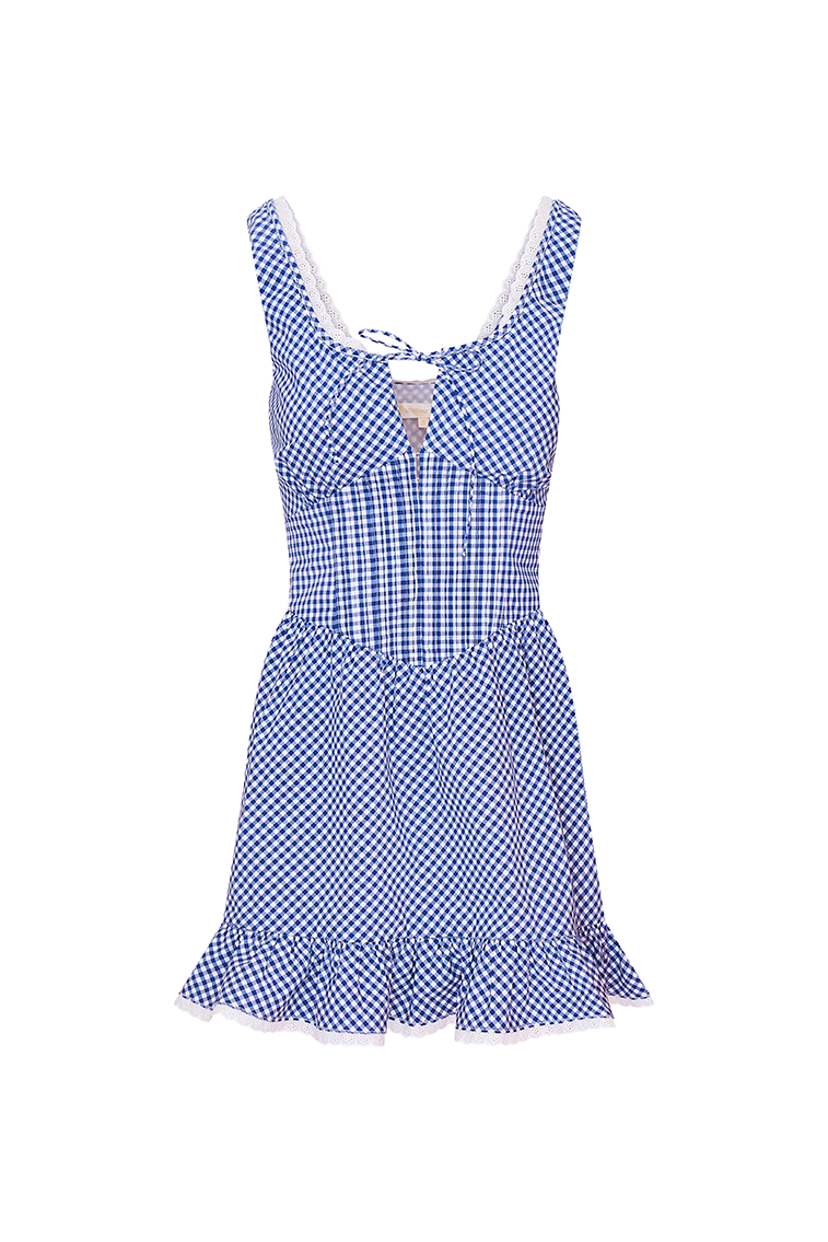 Ceronne Gingham Cotton Mini Dress-morningim