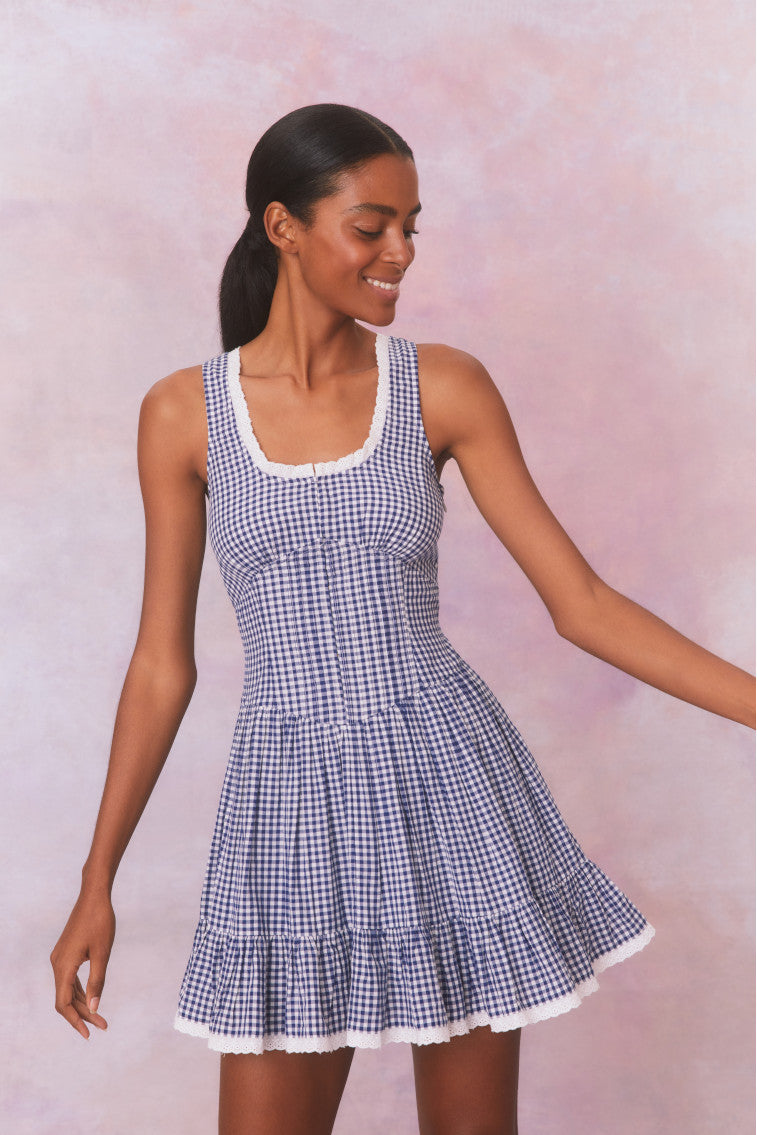 Ceronne Gingham Cotton Mini Dress-morningim