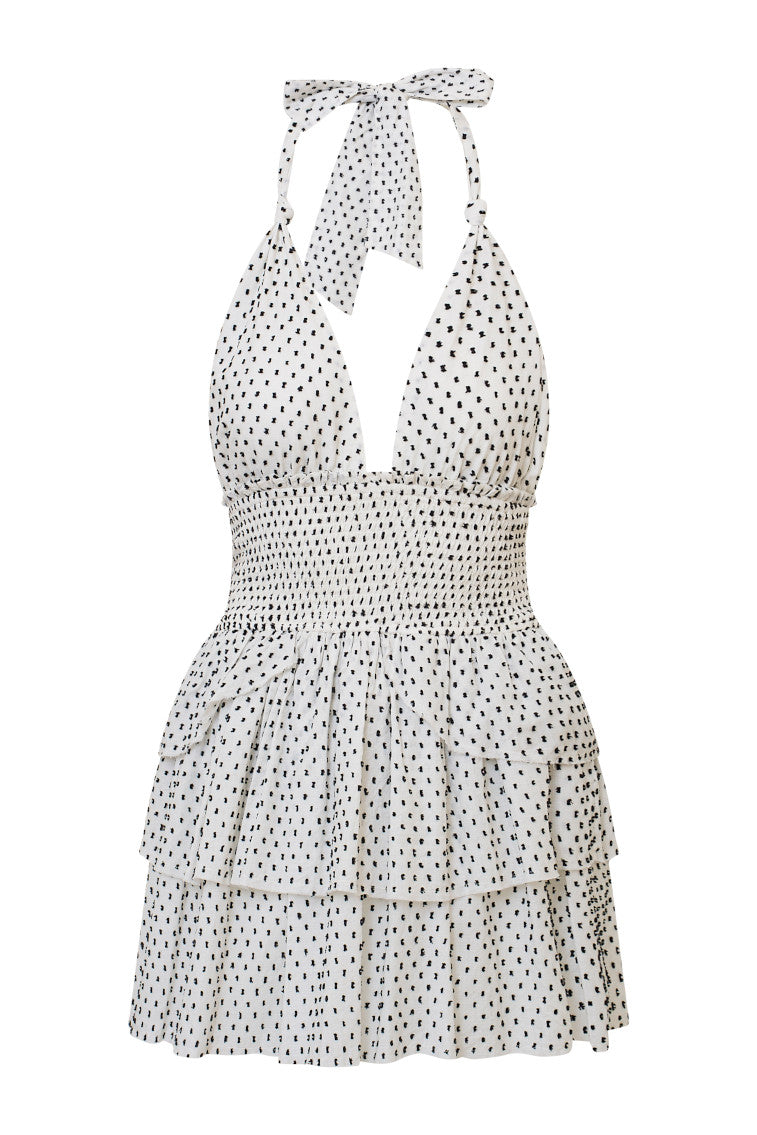 Deanna Polka Dot Halter Mini Dress-morningim