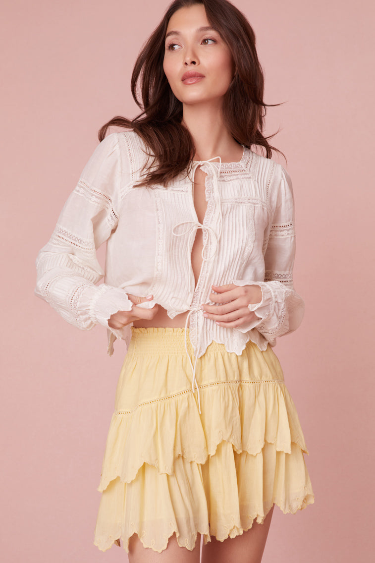 Donahue Embroidered Tier Mini Skirt-morningim