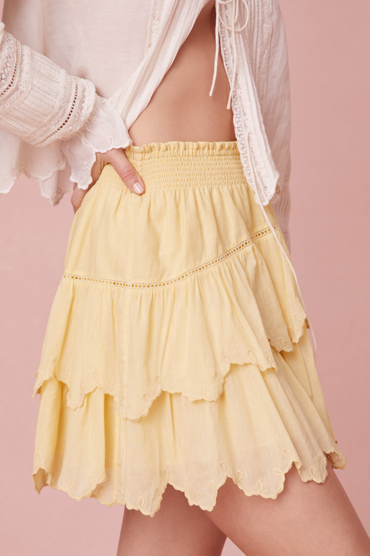 Donahue Embroidered Tier Mini Skirt-morningim