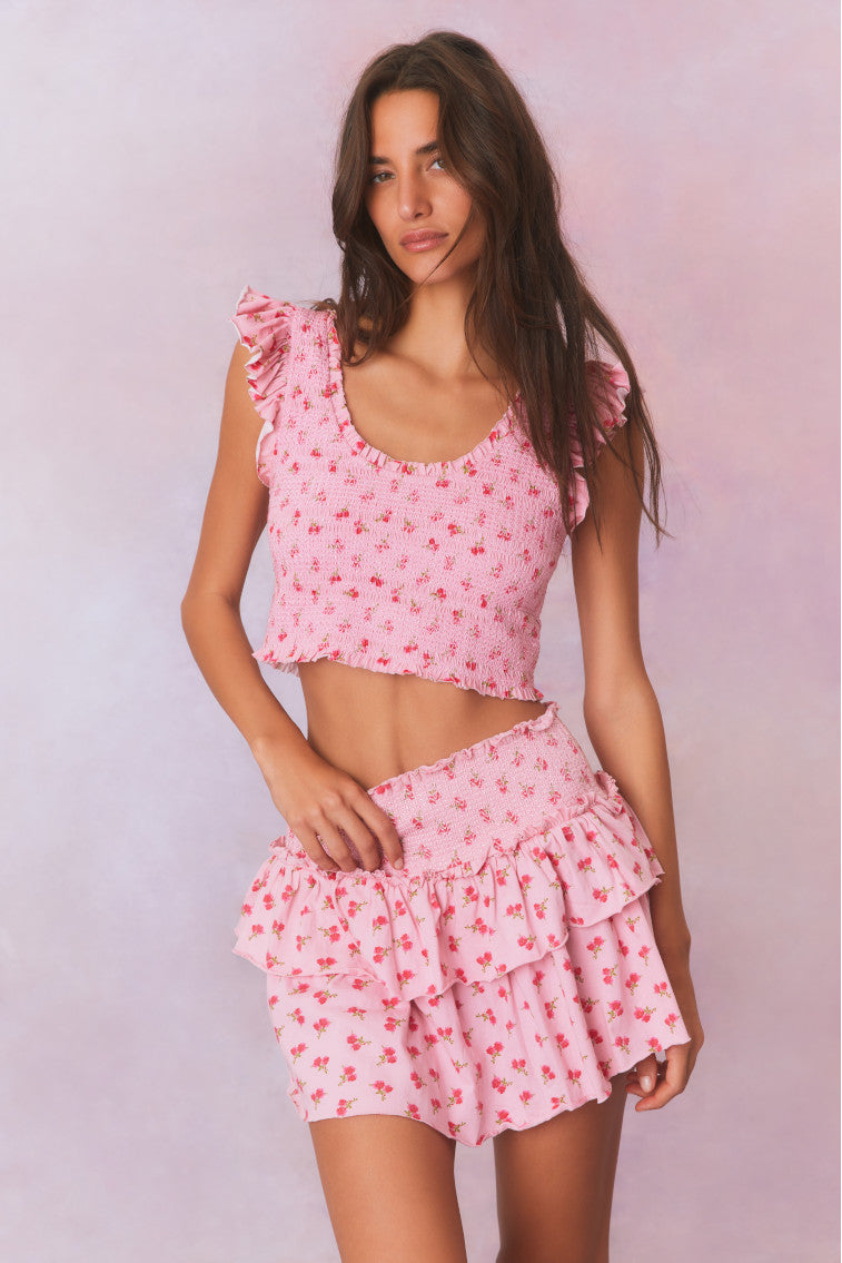 Dovi Printed Smocked Top-morningim