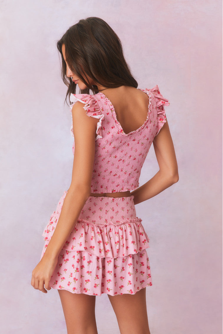 Dovi Printed Smocked Top-morningim