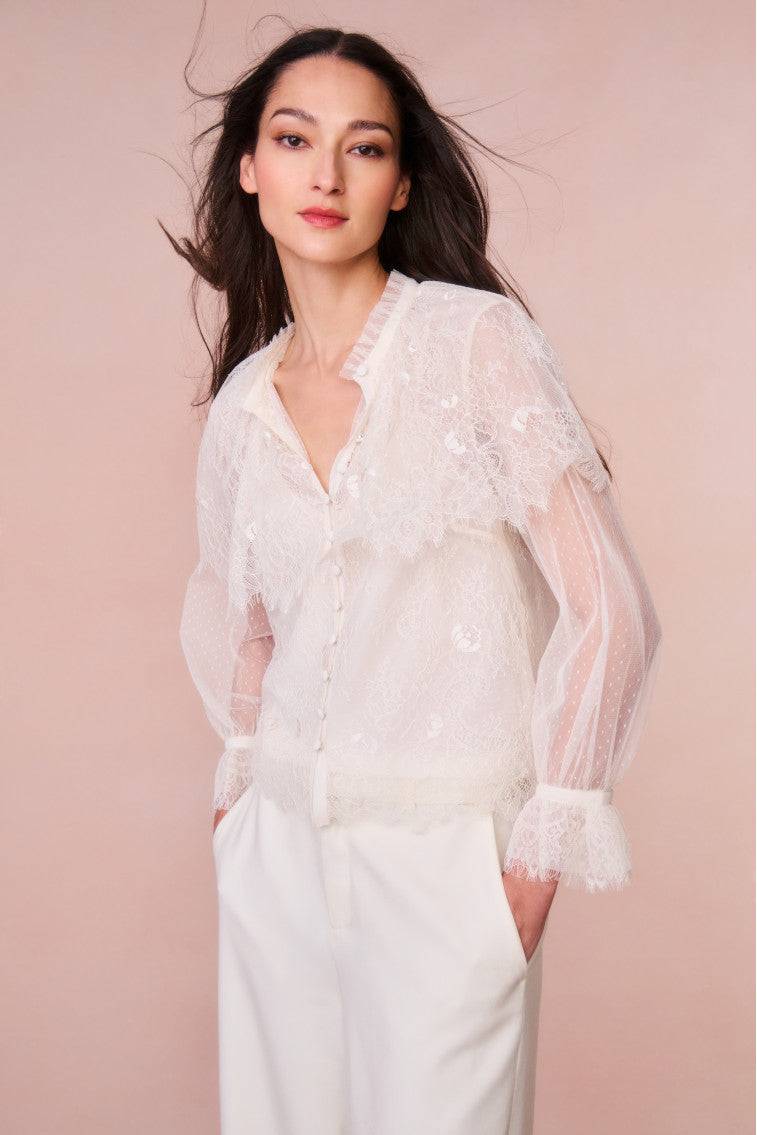 Duquette Sheer Lace Top - IVORY-morningim