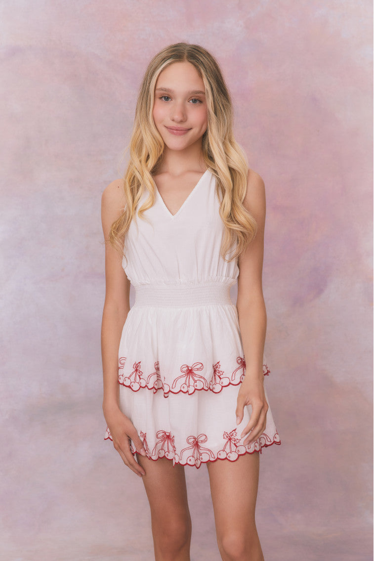 Girls Romille Cherry Embroidered Cotton Dress-morningim