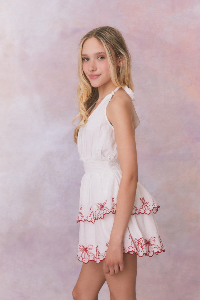 Girls Romille Cherry Embroidered Cotton Dress-morningim