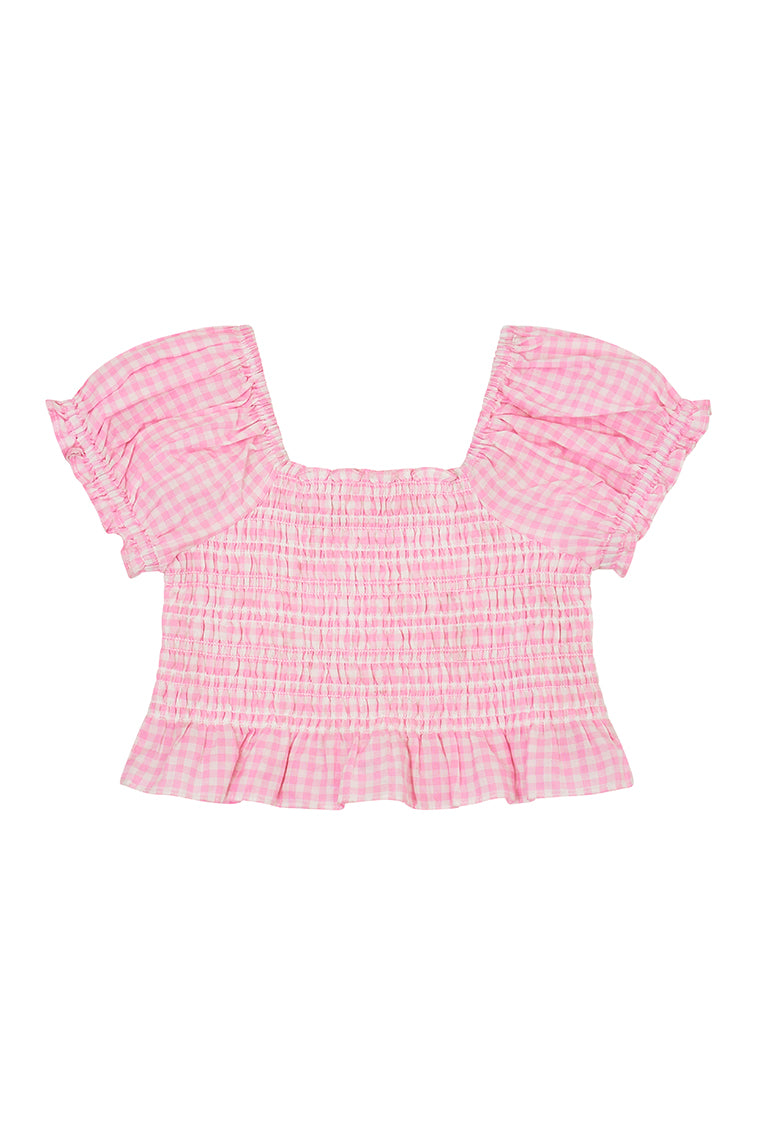 Girls Smocked Gingham Fabielle Top-morningim