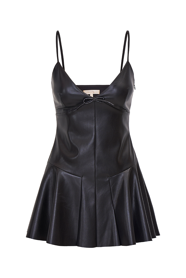 Falletta Vegan Leather Mini Dress-morningim