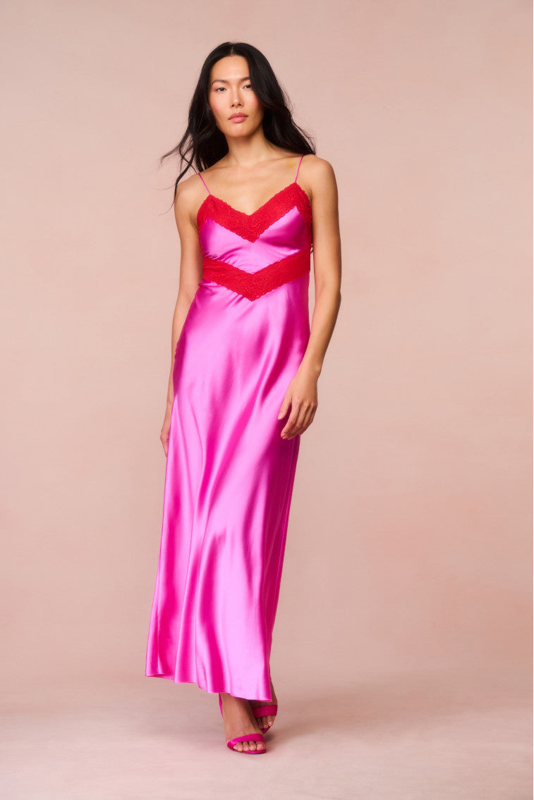 Serita Lace-Trimmed Maxi Dress - FUCHSIA-morningim