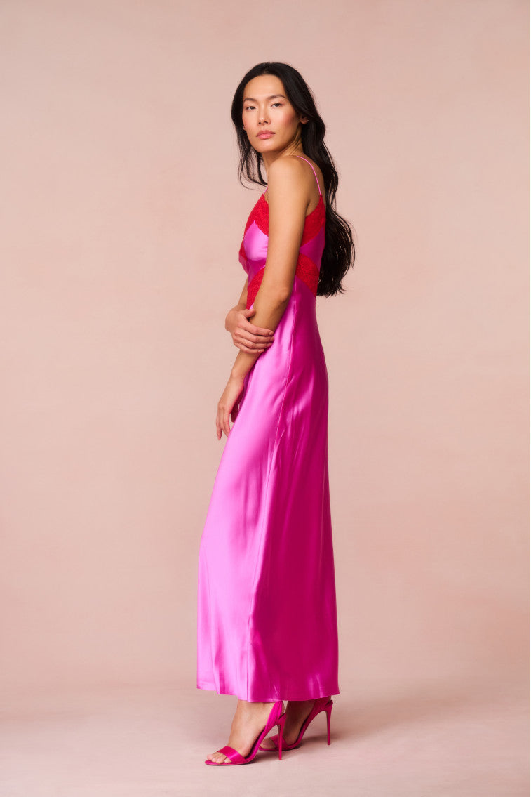 Serita Lace-Trimmed Maxi Dress - FUCHSIA-morningim