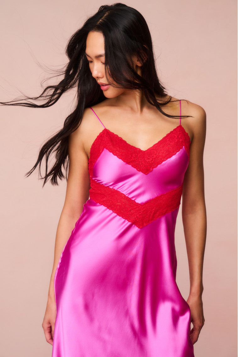 Serita Lace-Trimmed Maxi Dress - FUCHSIA-morningim