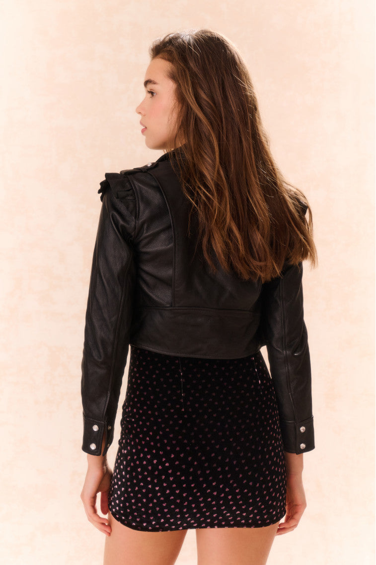 Girls Apolline Cropped Lamb Leather Jacket-morningim