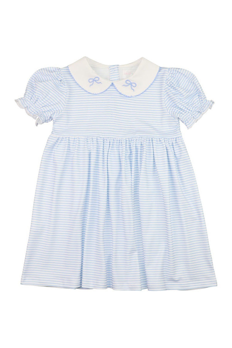 Cecil & Lou Girls Blue Striped Knit Embroidered Bow Dress-morningim