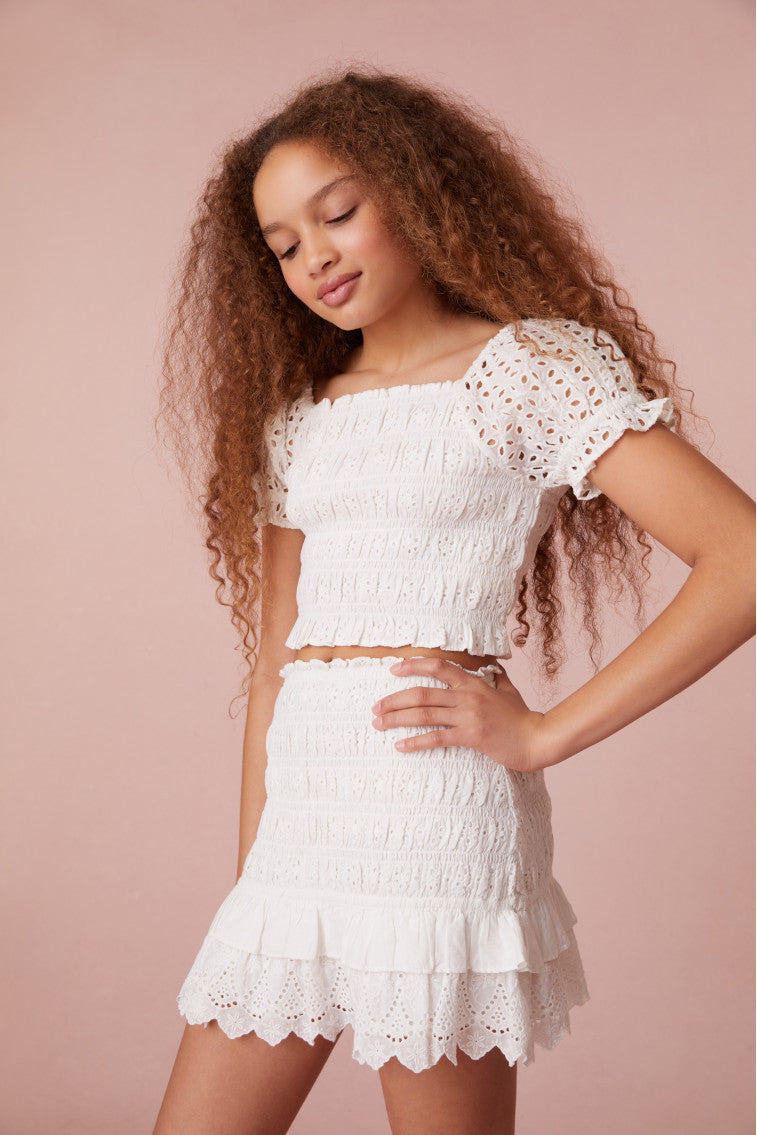 Girls Renette Smocked Skirt-morningim