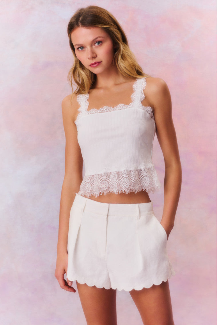 Lacette Linen Scallop Hem Shorts-morningim