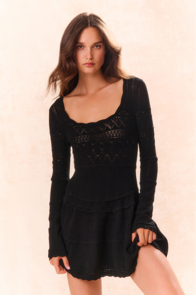 Lavender Pointelle Knit Mini Dress-morningim