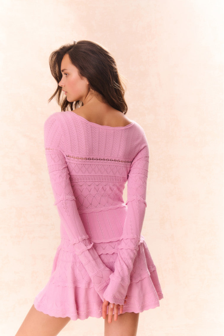 Lavender Pointelle Knit Mini Dress-morningim