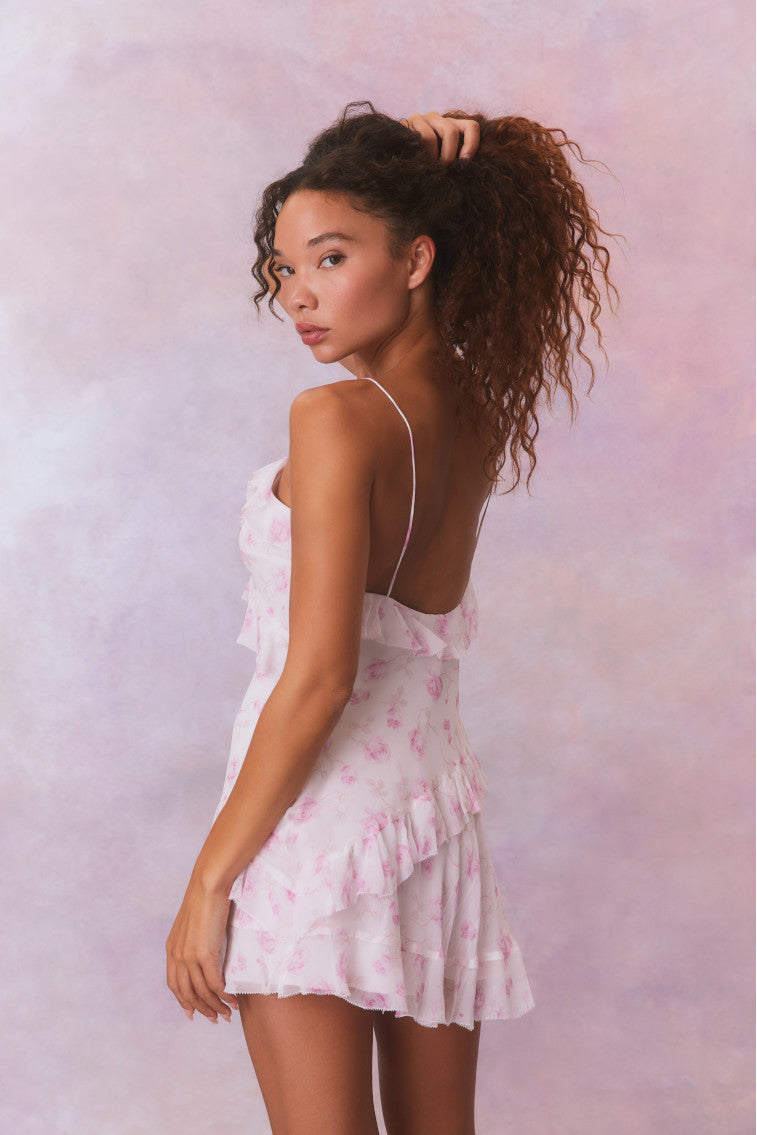 Lomina Fragrance Print Silk Mini Dress-morningim