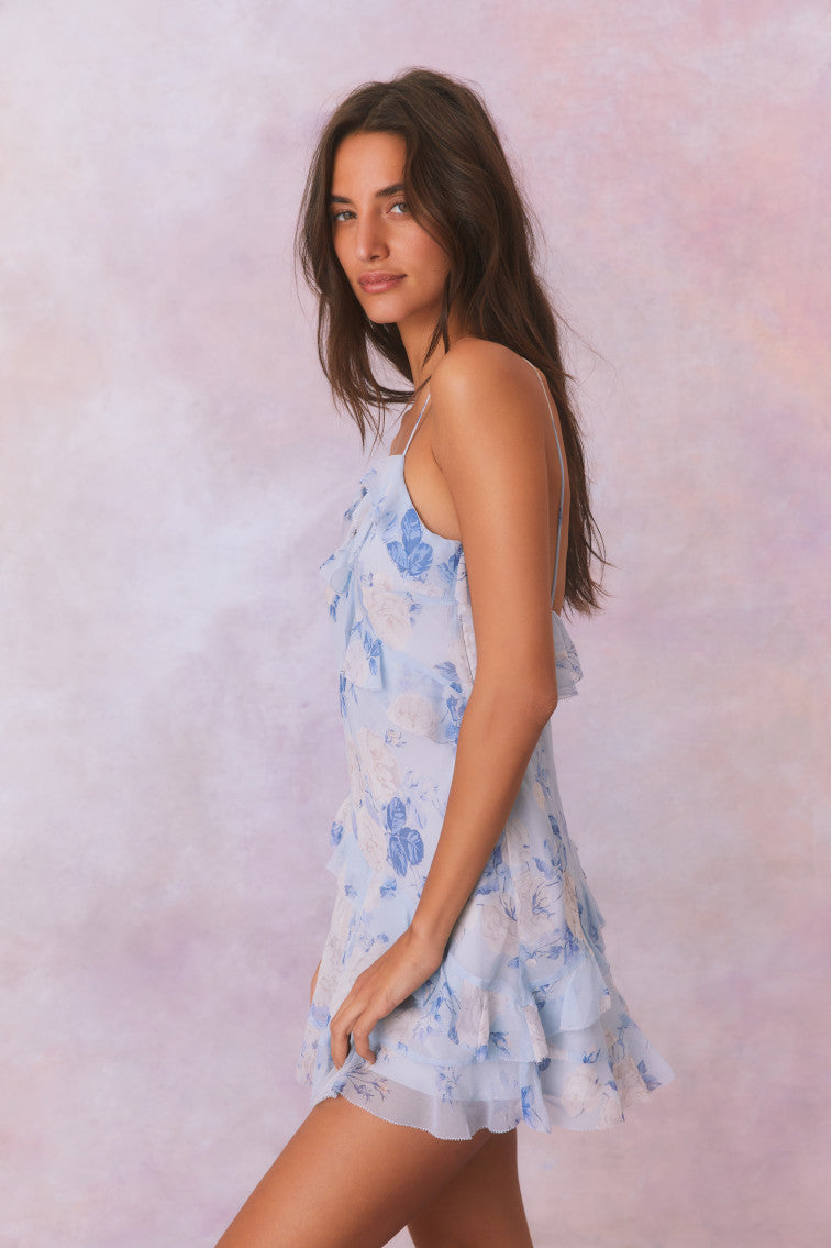 Lomina Fragrance Print Silk Mini Dress-morningim