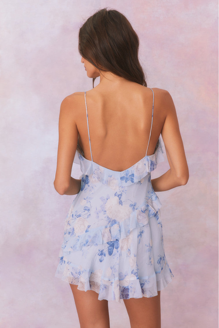 Lomina Fragrance Print Silk Mini Dress-morningim