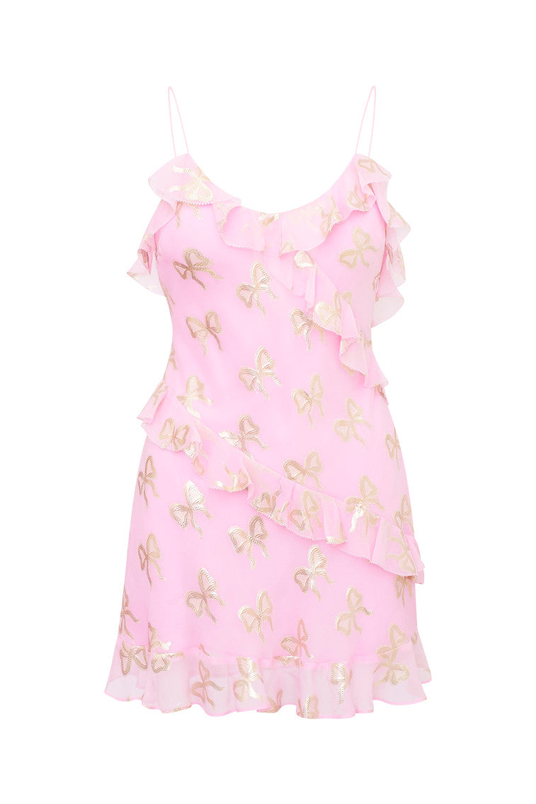 Lomina Silk Metallic Bow Mini Dress-morningim