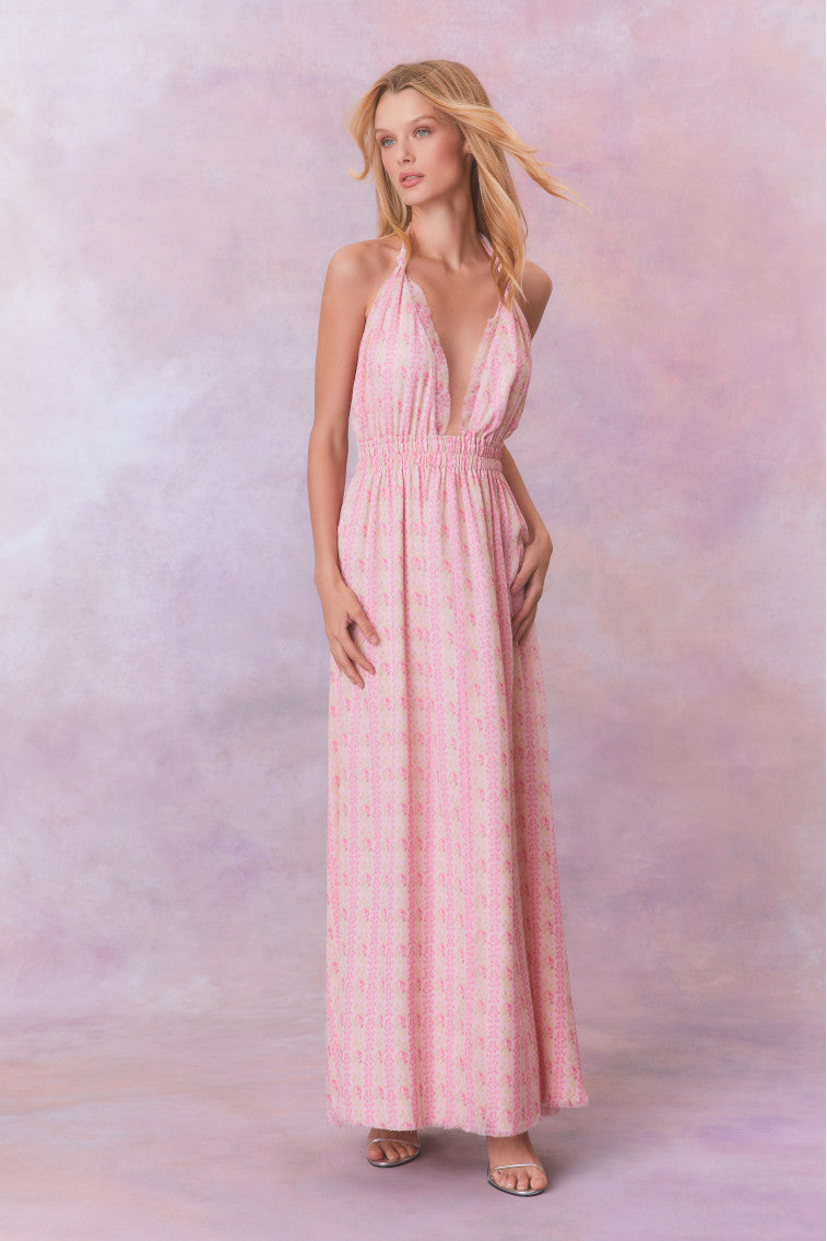 Love Fragrance Halter Maxi Dress-morningim