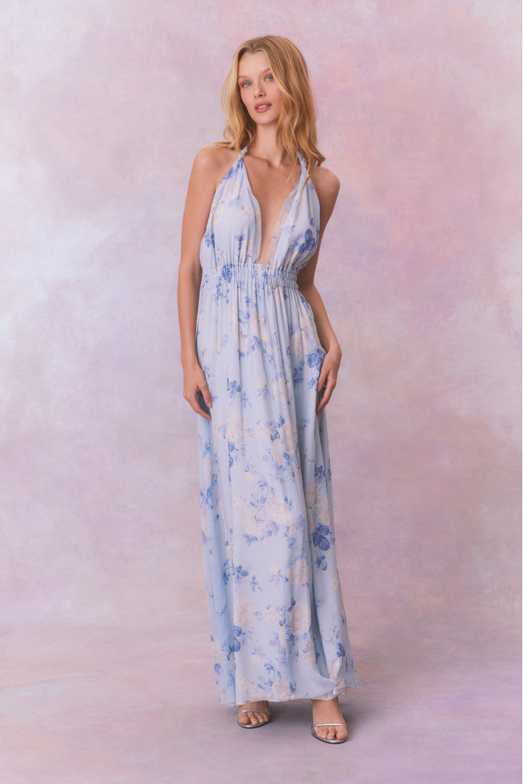 Love Fragrance Halter Maxi Dress-WHISPER BLUE-morningim
