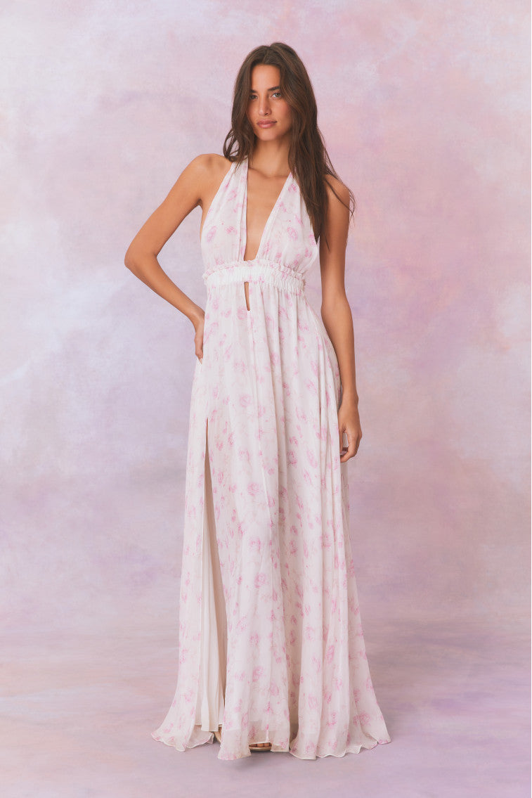 Love Fragrance Halter Maxi Dress- STERLING DUSK-morningim