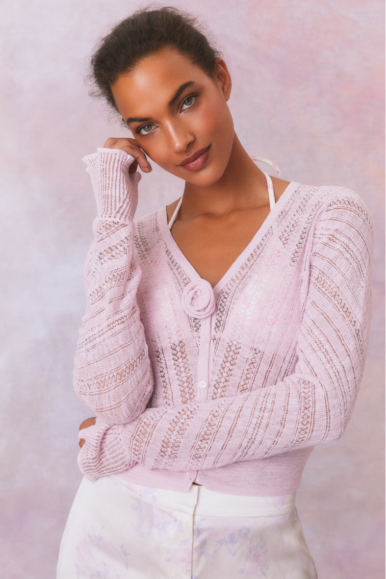 Luz Cotton Pointelle Rosette Cardigan-morningim
