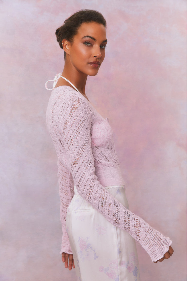 Luz Cotton Pointelle Rosette Cardigan-morningim