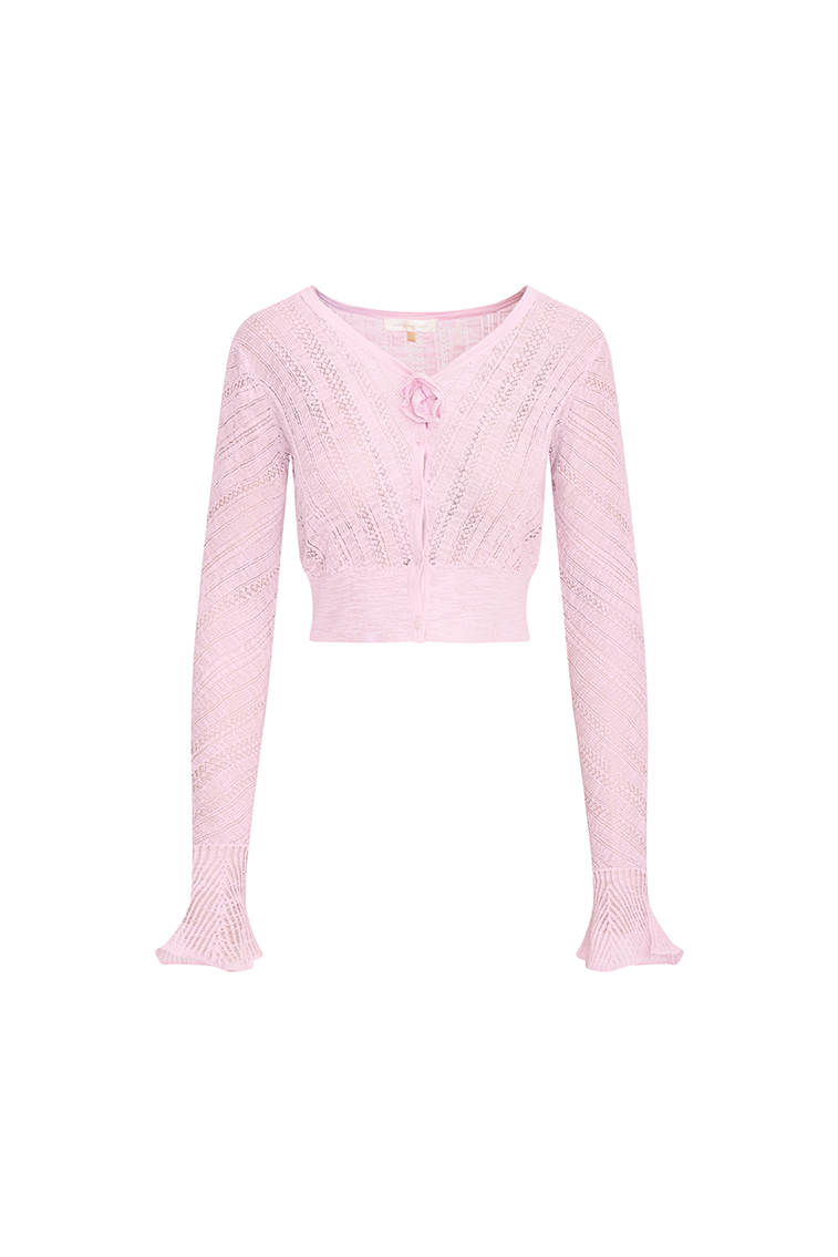 Luz Cotton Pointelle Rosette Cardigan-morningim