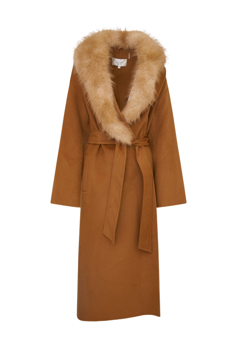 Mahika Wool-Cashmere Faux Fur Collar Coat-morningim