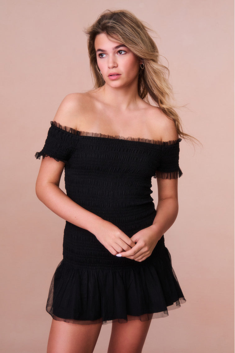 Girls Mosa Off-The-Shoulder Mini Dress-morningim
