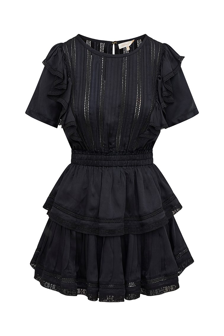 Natasha Heritage Mini Dress - BLACK-morningim