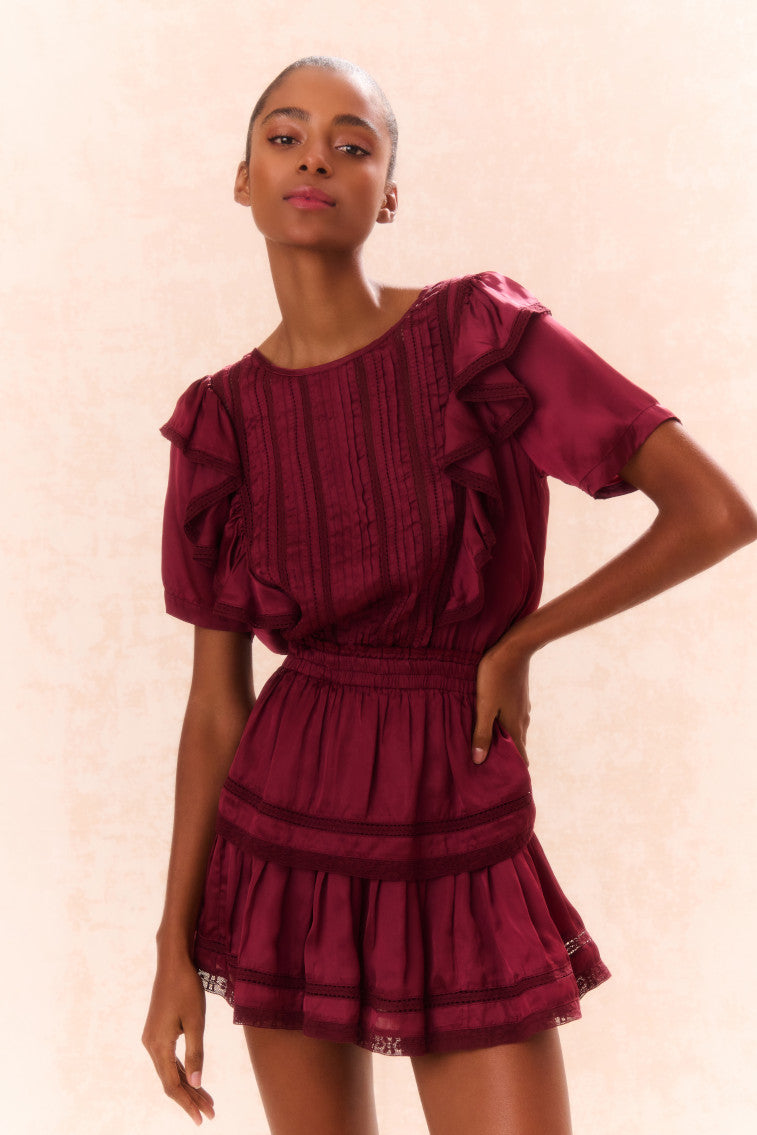 Natasha Cotton Ruffle Dress - OXBLOOD-morningim