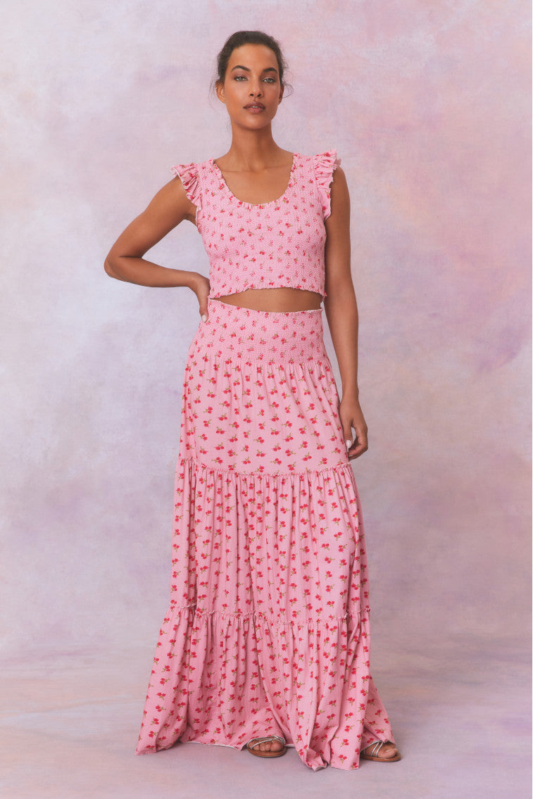 Phia Floral Printed Smocked Maxi Skirt-morningim
