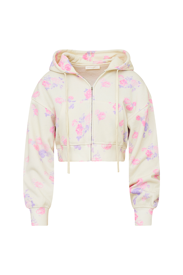 Pierra Crop Floral Print Logo Hoodie-morningim