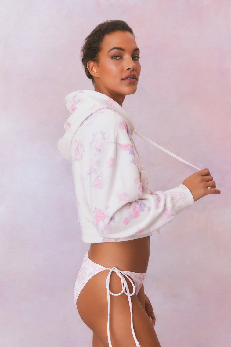Pierra Crop Floral Print Logo Hoodie-morningim