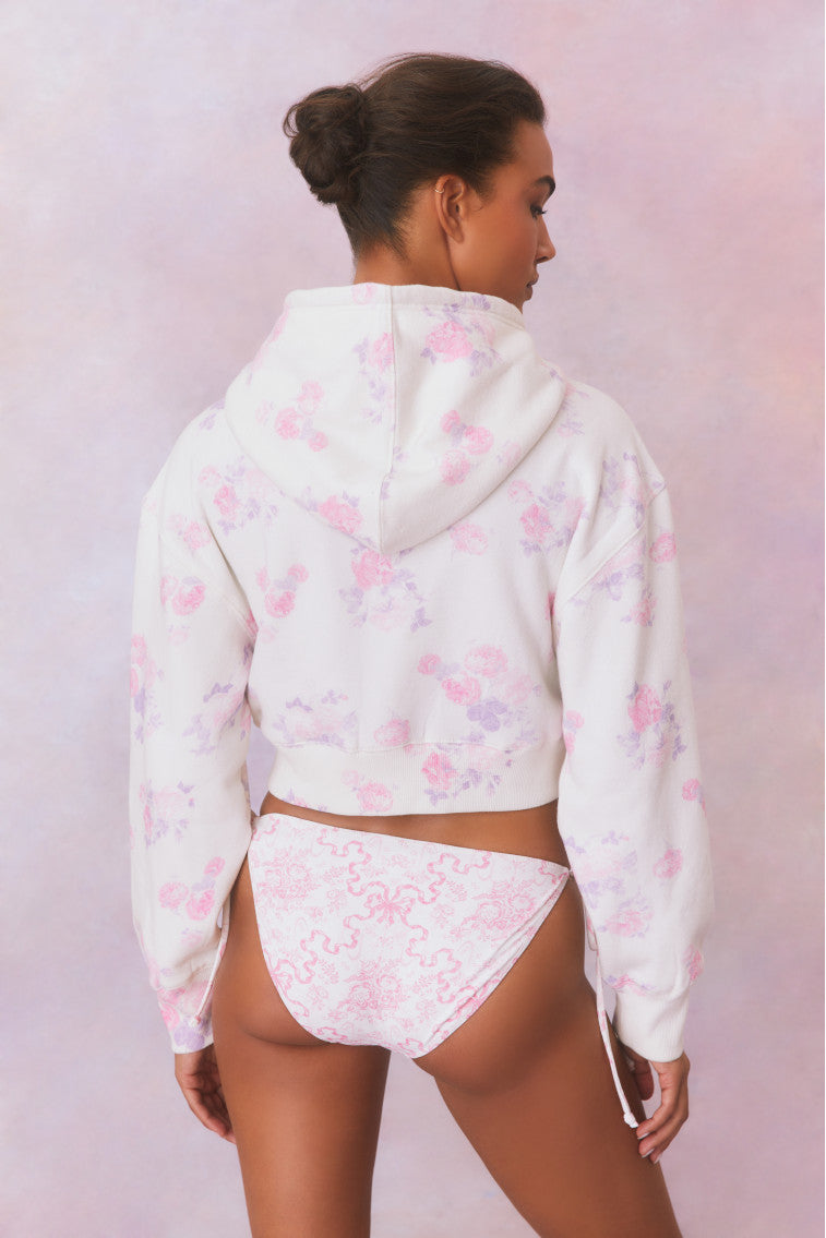 Pierra Crop Floral Print Logo Hoodie-morningim